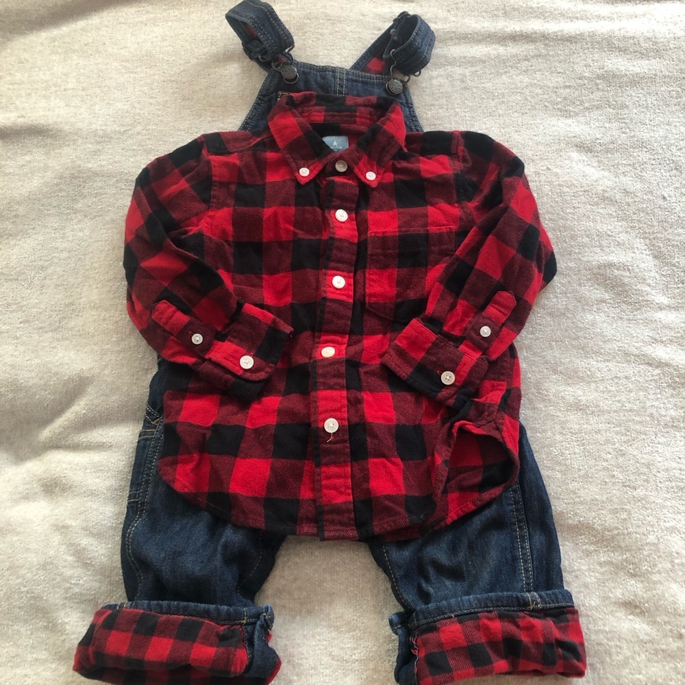 Oshkosh Overalls lined and matching baby Gap shirt